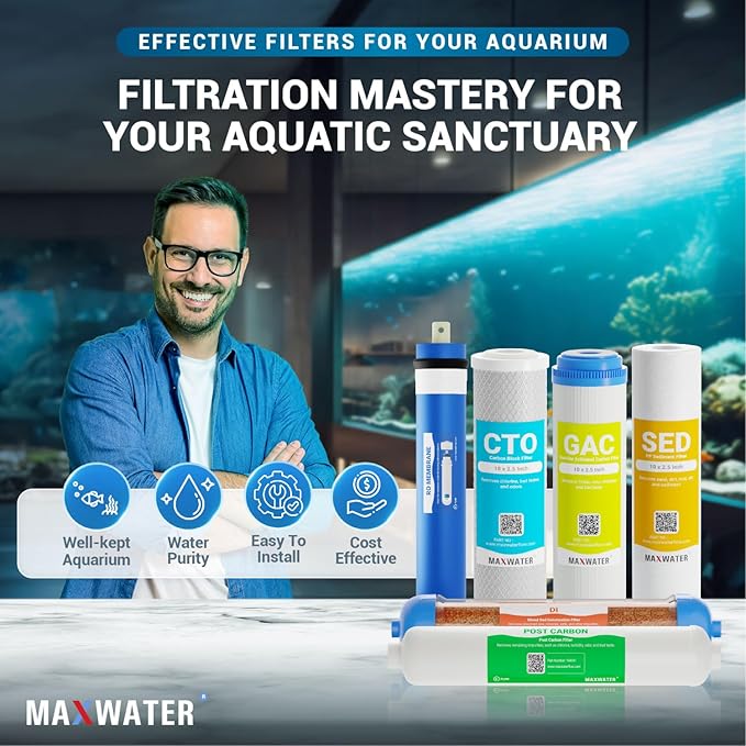 Replacement Filters for 6 Stage RO DI System w/ 50 GPD Membrane - Sediment, GAC, CTO, Post-Carbon, Mixed Bed DI, 10 inch Standard Size Water Filters