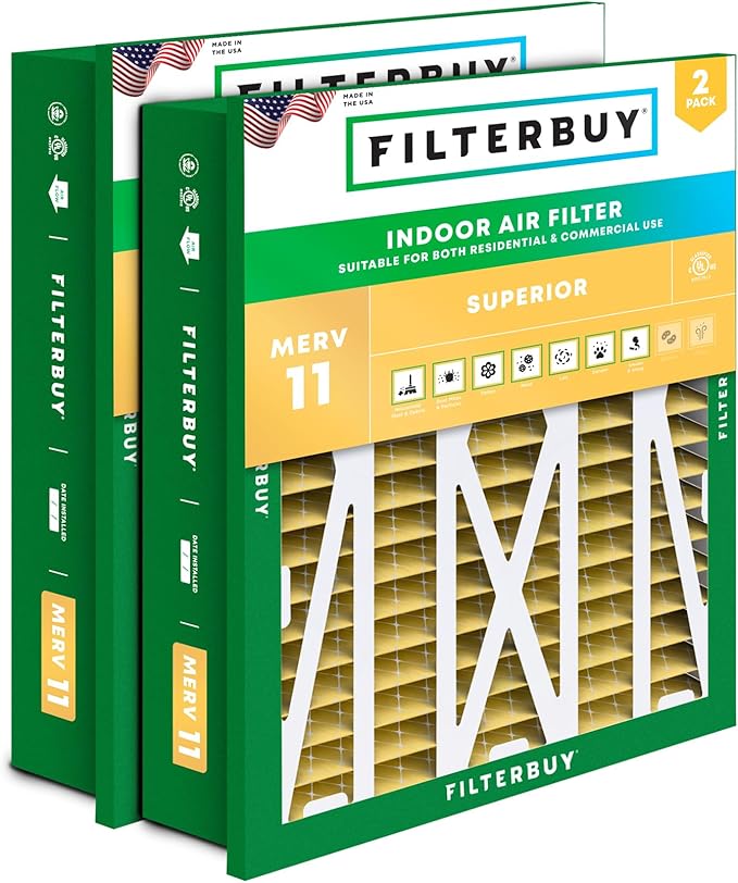 Filterbuy 24x24x5 Air Filter MERV 11 Superior Pet & Allergy Defense (2-Pack), Electrostatic Pleated HVAC AC Furnace Filters Replacement for Honeywell Return Grille (Actual Size: 22.38 x 22.38 x 4.38)