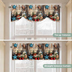 Country Flower Tie Up Valance for Window, Western Texas Star Butterfly Barn Door Adjustable Balloon Window Shade Valance Curtain for Kitchen Cafe Bathroom Window Treatment Panel 54''x18''