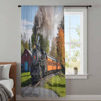 Steam Train Sheer Curtains 84 Inch Length Railroad Country Barn Rustic Trees Farmhouse Chiffon Curtain for Bedroom Living Room Light Filtering Rod Pocket Window Treatments Voile Curtains Drapes