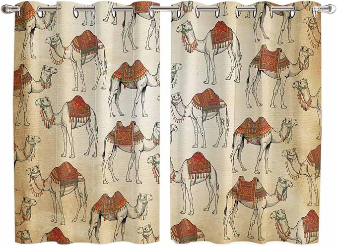 2 Panel Kitchen Cafe Curtains, Desert Sand Camel Sunlight Filtering Nature Air Through, Home Decor Window Covering Tier Curtains for Living Room 104W x 63L inch Summer Tropical Animals Vintage Beige