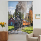 Steam Train Sheer Curtains 45 Inch Length Railroad Country Barn Rustic Trees Farmhouse Chiffon Curtain for Bedroom Living Room Light Filtering Window Treatments Voile Curtains Drapes for Kitchen