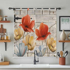 Retro Floral Bedroom Curtains 72 Inch Length, Window Curtains Tab Top, Red Yellow Tulips Barm Doors Farmhouse Wooden Light Filtering Window Treatments Drapes 52"x72" 2 Panel