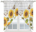 Yellow Sunflowers Swag Valances for Windows, Vintage Country Flowers Butterfly Wood Board Rod Pocket Kitchen Curtains Valance, Small Window Curtains Swag for Cafe Living Room, 2 Panels, 36x36 inch