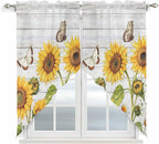 Yellow Sunflowers Swag Valances for Windows, Vintage Country Flowers Butterfly Wood Board Rod Pocket Kitchen Curtains Valance, Small Window Curtains Swag for Cafe Living Room, 2 Panels, 28x36 inch