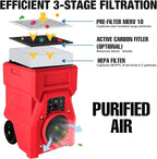 MOUNTO 1000cfm Portable Industrial Air Purifier Negative Air Scrubber - Powerful 1HP Motor, True HEPA Filter, 2-Speed, Handle and wheels 3-Year Warranty (Red)
