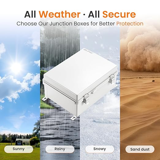 QILIPSU Waterproof Junction Box IP67 Outdoor Plastic Electrical Project Enclosure Weatherproof with Mounting Plate, Wall Brackets, Hinged Grey Cover 16.1"x12.2"x7.1"