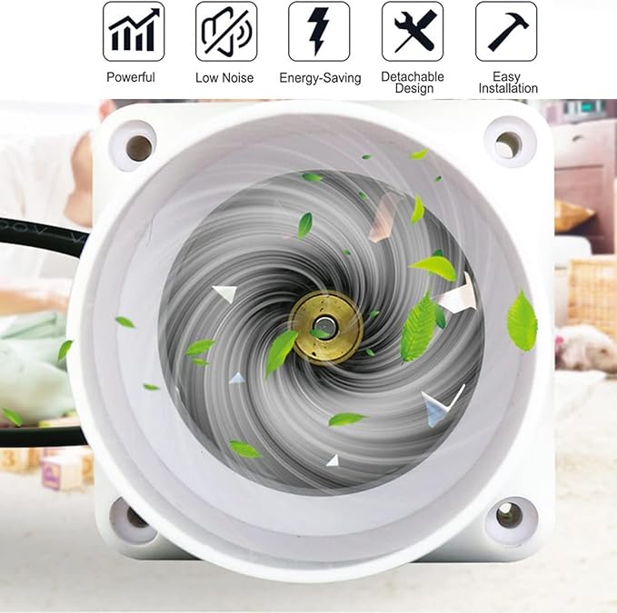 2 Inch Inline Duct Fan 12V 6W HVAC Exhaust Ventilation Fan 22 Cfm Low Noise Blower for Basements Bathrooms Kitchens Attics,Black (Color : NO Adjustable Speed)