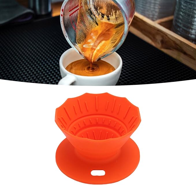 Pour Over Coffee Dripper Silicone Food Grade Portable Hand Brewed Coffee Filter Cup for Travel Outdoor Camping Home Use Lightweight Foldable Easy to Clean Dishwasher Safe Durable (Orange Red)