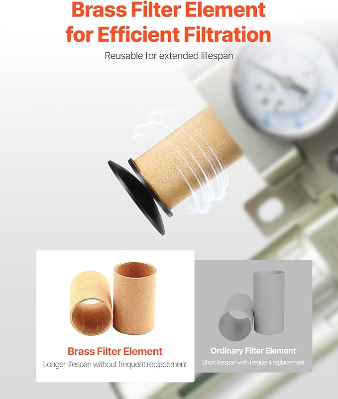 VEVOR Air Compressor Filter Regulator, 1/2" NPT 3-Stage 5μm & 0.3μm & 0.1μm Air Drying System with Micron Filters and Desiccant Dryer, Auto Drain Air Compressor Water Separator 175PSI Max Pressure
