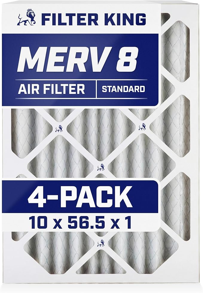 Filter King 10x56.5x1 Air Filter | 4-PACK | MERV 8 HVAC Pleated A/C Furnace Filters | MADE IN USA | Actual Size: 10 x 56.5 x .75"
