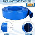 MYFAMIREA 1.5 IN x 30 FT Pool Backwash Hose Heavy Duty Drain Discharge Double PVC Layflat Hose with 2 Clamps, Weatherproof Burst Resistant for Water Transfer, Sump Pump, Pool Filter, Drain (9.2M,Blue)