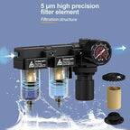 1/4" NPT Compressed air Dryer,Air Pressure Regulator Filter Combo,Air Compressor Filter Dryer,5 and 5 Micron Filter Cartridge,Semi-Auto Drain, Metal Bracket