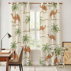 2 Panel Kitchen Cafe Curtains, Date Coconut Tree Sunlight Filtering Nature Air Through, Home Decor Window Covering Tier Curtains for Living Room 104W x 90L inch Desert Camels Botanical Tropical Beige