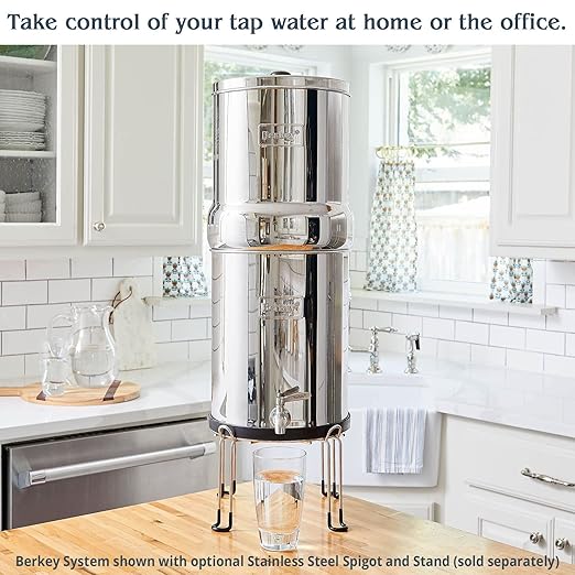 Travel Berkey Gravity-Fed Water Filter with 2 Black Berkey Elements + 2 Berkey PF-2 Fluoride and Arsenic Reduction Elements—Use at Home or Outdoors