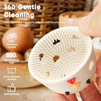 2PCS Egg Cleaner, Egg Washer for Fresh Eggs,Silicone Chicken Coop Accessories Farm Fresh Egg Cleaning Brush, Silicone Practical Vegetable and Fruit Scrubber Tool (White and Light Brown)