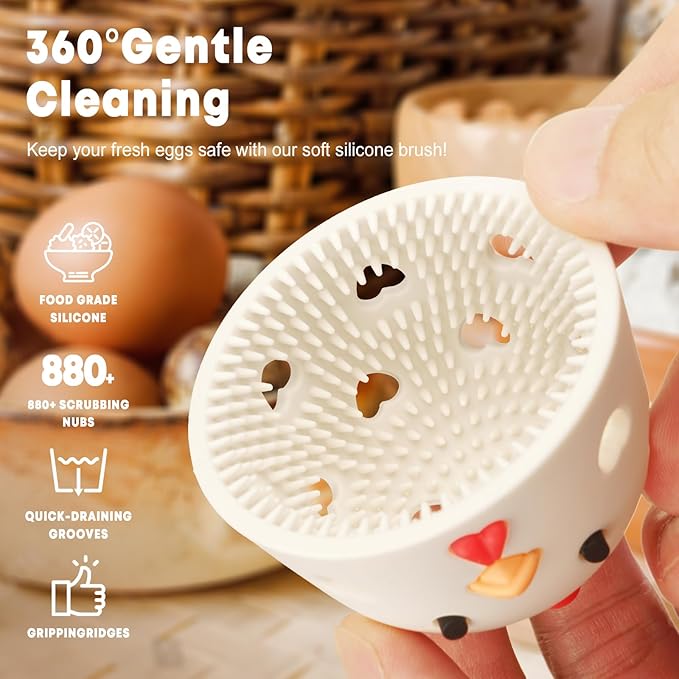 2PCS Egg Cleaner, Egg Washer for Fresh Eggs,Silicone Chicken Coop Accessories Farm Fresh Egg Cleaning Brush, Silicone Practical Vegetable and Fruit Scrubber Tool (White and Light Brown)