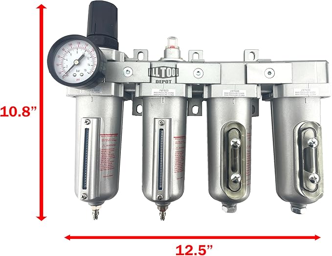 4 STAGE HEAVY DUTY INDUSTRIAL GRADE ULTRA CLEAN FILTER REGULATOR COALESCING DESICCANT DRYER SYSTEM FOR COMPRESSED AIR LINES METAL BOWLS GREAT FOR PAINT SPRAY AND PLASMA CUTTER (3/4"NPT MANUAL DRAIN)