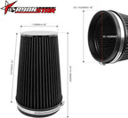 RYANSTAR 152mm 6" High Flow Round Tapered Cone Closed-Top Washable Clamp-On Dry Air Filter Long 265mm tall Black