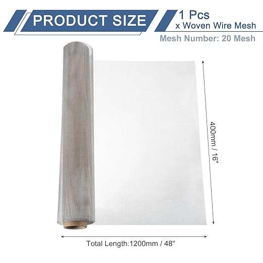 uxcell 150 Mesh 48" x 16" Woven Wire Mesh, 304 Stainless Steel Air Vent Filter Screen, Window Screen Mesh for DIY Projects Vents Cover Filtration Animals Fence