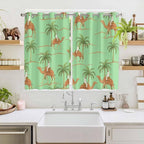 2 Panel Kitchen Cafe Curtains, Desert Camels Sunlight Filtering Nature Air Through, Home Decor Window Covering Tier Curtains for Living Room 104W x 63L inch Tropical Date Palm Trees Animal Green