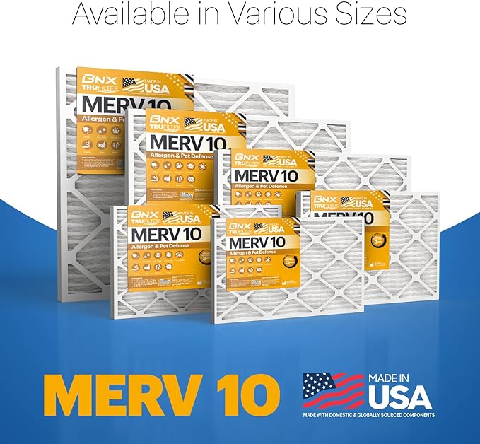 BNX TruFilter 18x20x1 MERV 10 (4-Pack) AC Furnace Air Filter - MADE IN USA - Pleated Air Conditioner HVAC AC Furnace Filters - Removes Odor, Mold, Bacteria, Smoke