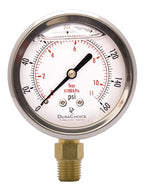 2-1/2" Oil Filled Pressure Gauge - Stainless Steel Case, Brass, 1/4" NPT, Lower Mount Connection, 0-160PSI