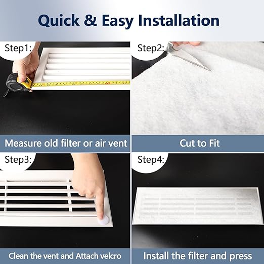 MERV 8 Air Vent Filters 20x100 Inch,Cut to Size Air Filter Material (60+ Filters), Electrostatic Triple Vent Filters for Floor, Ceiling, HVAC & RV Vents, Includes 48 Adhesive Hook Tape