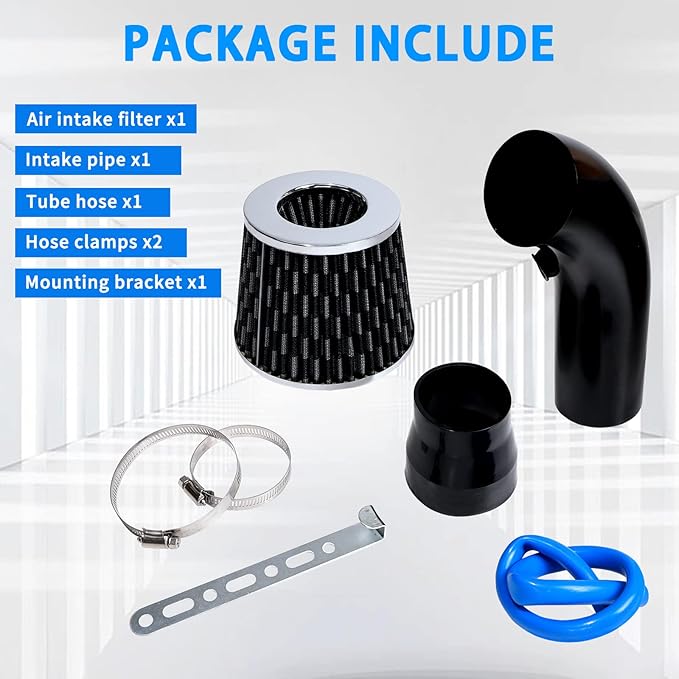3 Inch Universal Cold Air Intake Filter Kit with Stainless Steel Filter and Aluminum Alloy Pipe, Automotive Air Filter High Induction Flow (Carbon Fiber)