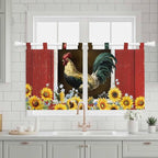 Chicken Sunflowers Kitchen Curtains 24 Inch Length, Small Window Curtains Tab Top, Farmhouse Animals Red Barn Bees Light Filtering Short Window Treatments Tier Drapes 27.5"x24" 2 Panel