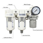 XingNEeng 3/8" NPT Compressed Air Filter Regulator Lubricator (FRL) Combo, Water/Oil Trap Separator, Air Pressure Regulator with Pressure Gauge(0-150 psi), Semi-Auto Drain, Poly Bowl, Metal Bracket