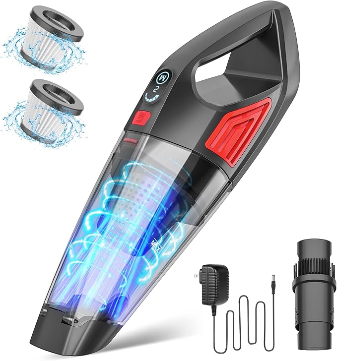 Handheld Vacuum Cordless Cleaner,Powerful Portable and Dust Buster Hand Vcauum Rechargeable with Large-Capacity Battery for CarPetOfficeHome (Mixed Colors) (Red)