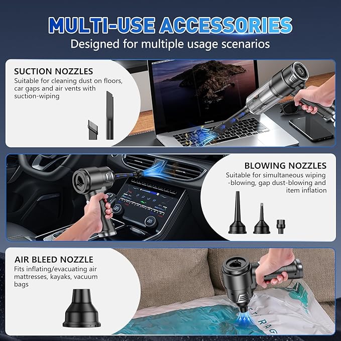 KMM Handheld Car Vacuum Cleaner, 10000PA Vacuum Cleaner & Air Duster, 120W High Power Hand Held Vacuum Cordless, Portable Vacuum Rechargeable with Multi-Nozzles & LED Light for Car, Home, Pet, Office