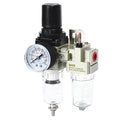 SNS 1/4" NPT Compressed Air Filter Regulator Lubricator Two Units Combo FRL Water/Oil Trap Separator, Semi-auto Drain, Gauge and Bracket, Poly Bowl AC2010-N02A