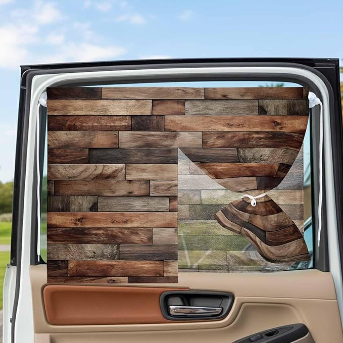 Western Barn Door Magnetic Double Layer Car Window Shades,Side Window Curtains for Blackout/Breathable Mesh View,Vintage Farmhouses Wooden Door Brown Heat Protection Privacy Sun Shades 26x20in 1pcs