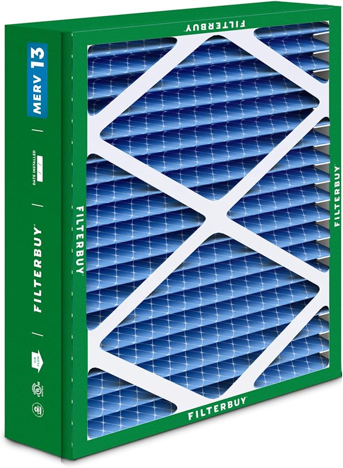 Filterbuy 21x23.5x5 Air Filter MERV 13 Optimal Smoke & Allergy Defense (2-Pack), Pleated HVAC AC Furnace Filters for Trane Perfect Fit & American Standard (Actual Size: 20.00 x 23.09 x 4.97)