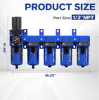NEWPO 1/2" NPT 5 Stage Air Dryer for Compressor,Brass Coalecsing Filter,Triple Desiccant Dryer & Air Drying System,Air Pressure Regulator with Semi-Auto Drain (Blue)