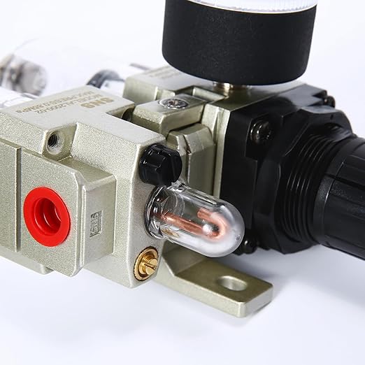 SNS 1/4" NPT Compressed Air Filter Regulator Lubricator Two Units Combo FRL Water/Oil Trap Separator, Semi-auto Drain, Gauge and Bracket, Poly Bowl AC2010-N02A