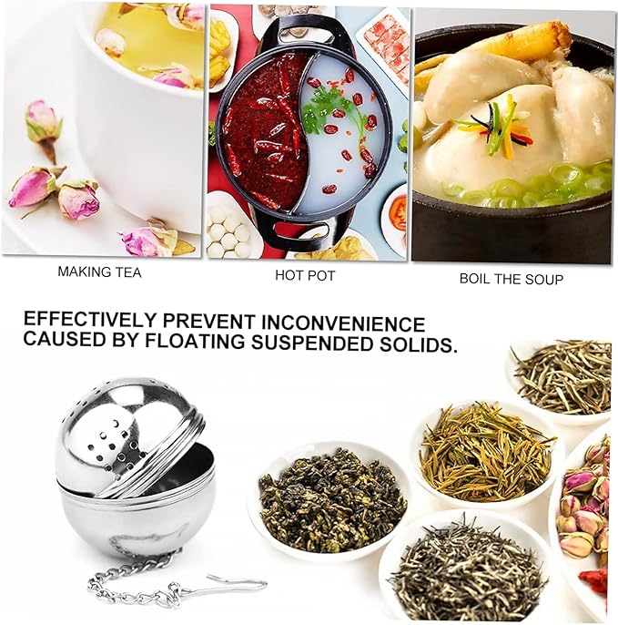 STOBAZA 5pcs Stainless Steel Tea Strainer Seasoning Ball Box Hanging Chain Easy Extraction Filter for Tea Soup Chinese Medicine