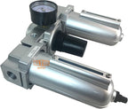 1/2" NPT HEAVY DUTY Compressed Air In Line Filter Regulator Lubricator Oiler Combo, Metal Bowl, 5 Micron Element, Adjustable From 7 to 175 PSI (AUTO DRAIN)