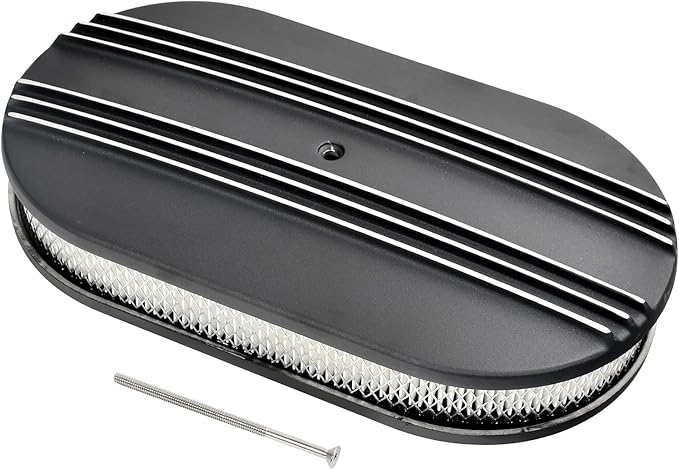 15" Black Aluminum Air Cleaner Assembly Kit Alloy Oval Partial Half Finned with Element