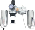 1" NPT SUPER DUTY Compressed Air In Line Filter Regulator Lubricator Oiler Combo Piggyback, Metal Bowl, 5 Micron Element, Adjustable From 7 to 175 PSI (AUTO DRAIN)
