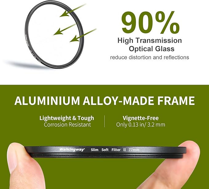 WalkingWay White Mist 52MM Soft Focus Filter Set - Dreamy Fog Effect for Video/Vlog/Portrait Photography - 2pcs (Soft 1 and 2)