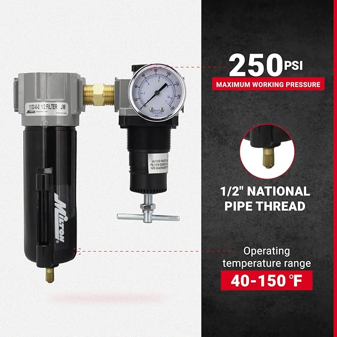 Milton 1108 1/2" Filter and Regulator Duo, Black