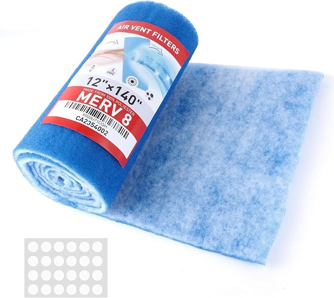 12" x 140" Air Vent Filters Kit - Cut to Size Floor Vent Filters for home. MERV 8 Electrostatic Air Filter Roll & Adhesive Hook Tape(30+ Filters)