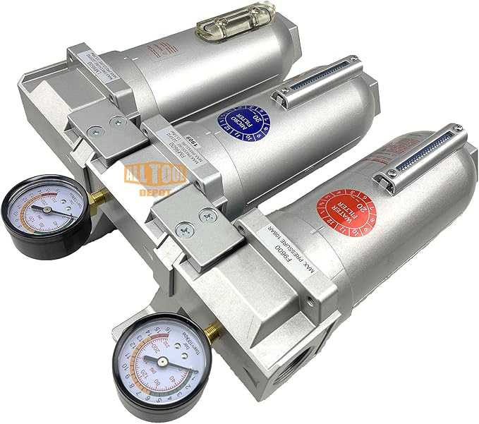 3/4" NPT SUPER DUTY Industrial Grade 3 Stages Filter Coalescing Desiccant Dryer System For Compressed Air Lines, Metal Bowls, Great For Paint Spray And Plasma Cutter (MANUAL DRAIN)