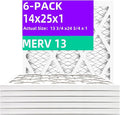14x25x1 MERV 13 (6-Pack) Pleated Air Filter (Actual Size: 13.75" x 24.75" x 0.75") MPR 1900 & FPR 10, Furnace Air Filters