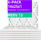 14x25x1 MERV 13 (6-Pack) Pleated Air Filter (Actual Size: 13.75" x 24.75" x 0.75") MPR 1900 & FPR 10, Furnace Air Filters