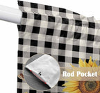 Sunflowers Swag Valances for Windows, Yellow Flowers Butterfly Farmhouse Black Plaid Rod Pocket Kitchen Curtains Valance, Kitchen Window Curtains Swag for Cafe Living Room, 2 Panels, 36x45 inch
