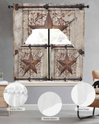 Country Star Swag Kitchen Curtains Valance and Tier Set, VintageRust Yellow Star Berry Beige Barn Gate Light-Filtering Swag Valance 24 Inch Length, Rod Pocket Short Curtain for Bedroom Cafe